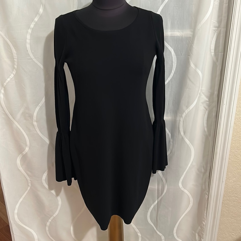 Ann Taylor, Black, Sweater Dress, With Long Bell Tiered Sleeves, Size Small